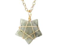 HUFFA Handmade Gold Natural Crystal Agate Five-Pointed Star Pendant Necklace - Tiger Stone Jewelry for Spiritual Healing(Labradorite)