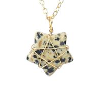 HUFFA Handmade Gold Natural Crystal Agate Five-Pointed Star Pendant Necklace - Tiger Stone Jewelry for Spiritual Healing(Speckledstone)
