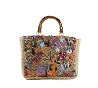 HUFFA Large Woven Straw Tote Bag for Women - Embroidered Floral Design - Perfect Summer Beach Handbag(Beige)