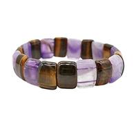 HUFFA Mixed Color Agate Crystal Bracelet - Natural Handmade Flat Tube Jewelry for Women and Men(AmethystTigerEye)