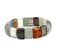 HUFFA Mixed Color Agate Crystal Bracelet - Natural Handmade Flat Tube Jewelry for Women and Men(Colorful)