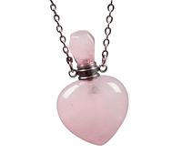 HUFFA Natural Amethyst Essence Oil Bottle Pendant - Polished Aromatherapy Necklace with Raw Stone Charm(Rosequartz)