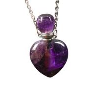HUFFA Natural Amethyst Essence Oil Bottle Pendant - Polished Aromatherapy Necklace with Raw Stone Charm(Amethyst)