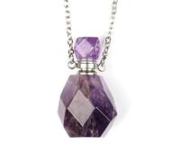 HUFFA Natural Amethyst Essence Oil Bottle Pendant - Polished Aromatherapy Necklace with Raw Stone Charm(Amethystprismati)