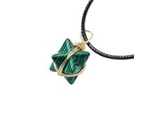 HUFFA Natural Crystal Merkaba Six-Pointed Star Pendant Necklace | Hand-Woven Gemstone Jewelry for Spiritual Healing(Malachite)