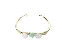 HUFFA Natural Stone Copper Gold-Plated Open Bracelet - Hand-Woven Wire-Wrapped Jewelry for Women(Mix2)