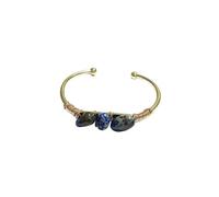 HUFFA Natural Stone Copper Gold-Plated Open Bracelet - Hand-Woven Wire-Wrapped Jewelry for Women(WhiteBlueDot)