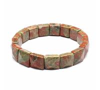 HUFFA Natural Stone Crystal Facet Pyramid Handcrafted Red Green Treasure White Crystal Bracelet for Healing and Meditation(Flowergreenstone)