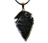 HUFFA Natural Stone Obsidian Arrow Pendant Necklace - Irregular Plating Shield Jewelry for Men and Women(Gold)