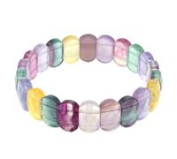 HUFFA Natural Stone Square Beads Bracelets Colorful Fluorite Quartz Crystal Rectangle Bangle Elastic Gemstone Jewelry(Fluorite)