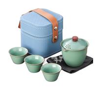HUFFA Portable Outdoor Travel Tea Set - Beige Ceramic One Pot with Three Cups(Color3)