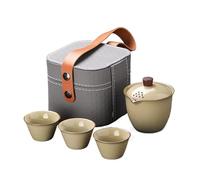 HUFFA Portable Outdoor Travel Tea Set - Beige Ceramic One Pot with Three Cups(Color4)