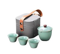 HUFFA Portable Outdoor Travel Tea Set - Beige Ceramic One Pot with Three Cups(Color5)