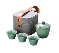 HUFFA Portable Outdoor Travel Tea Set - Beige Ceramic One Pot with Three Cups(Color6)