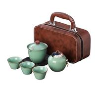 HUFFA Portable Travel Tea Set - One Pot and Three Cups - Outdoor Kung Fu Tea Set for Tea Lovers(Beangreen)