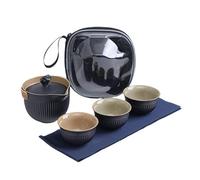 HUFFA Portable Travel Tea Set with One Pot and Three Cups - Coarse Pottery Tea Set for Tea Lovers(Schwarz)
