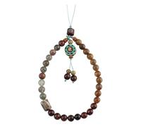 HUFFA Retro Chinese Style Crystal Green Sandalwood Beaded Mobile Phone Chain Pendant - Short Wrist Strap Lanyard for Anti-Lost Ornaments(Hangingeartype)