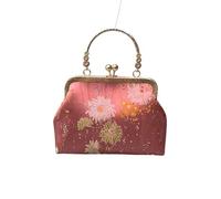 HUFFA Retro Embroidered Jacquard Handbag for Women - Stylish Clip-On Design in Mouth Gold(pink)