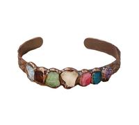 HUFFA Retro Style Hand-Welded Bronze Bracelet with 7 Crystals: Yellow Crystal, Amethyst, Green Fluorite