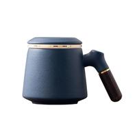 HUFFA Stoneware Tea Mug with Lid - Three-Piece Personal Water Cup for Office Use(BlueSingleCup)