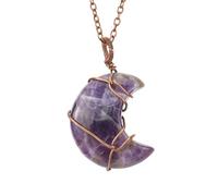 HUFFA Vintage Handmade Winding Crystal Gem Natural Stone Moon Pendant Necklace - Unique Bohemian Jewelry for Women(Amethyst)