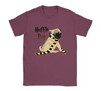 Hufflepug Mens T-Shirt Small Maroon Harry Potter Funny Cool Pug Gift Present