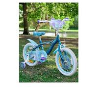 Huffy Disney Frozen 16" Kids’ Bike, Doll Carrier, Removable Stabilisers, Bell, Front and Rear Mudguards, Enclosed Chain, Girls’ Bicycle for Ages 4-6, Sparkling Ice Blue Design