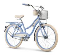 Huffy Deluxe Cruiser Women's Bike 24", Vintage Style Bike, Padded Seat, Bell, Basket, Matching Mudguards, Cup Holder -Periwinkle Blue