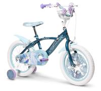 Huffy Disney Frozen 16-Inch Kids’ Bike, Doll Carrier, Removable Stabilisers, Bell, Front and Rear Mudguards, Enclosed Chain, Girls’ Bicycle with for Ages 4-6, Sparkling Ice Blue Design