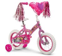 Huffy Disney Princess 12" Pink Girls' Bike, Ideal for Ages 3-5 Years Old, Removable Training Wheels, Sturdy and Durable, Heart Shaped Basket, Shimmering Streamers, Adjustable Comfort
