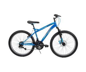 Huffy Extent Boys 24 Inch Mountain Bike, 18 Gears, Hardtail Bicyle Front Suspension, Durable Steel Frame, All-Terrain Tyres - Cobalt Blue