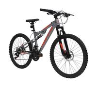 Huffy Marker 24" Full Suspension Mountain Bike, Grey - Boys MTB Age 12+, 21-Speed + Disc Brakes - Fits Riders 4'8"- 5'6" Tall