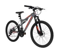 Huffy Marker 24" Full Suspension Mountain Bike, Grey - Boys MTB Age 12+, 21-Speed + Disc Brakes - Fits Riders 4'8"- 5'6" Tall