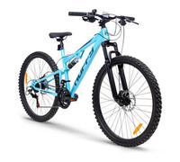 Huffy Marker 26" Full Suspension Mountain Bike Blue Boys MTB Ages 13+, 21 Speed Disc Brakes, Fits Riders 5'0" to 5'10"