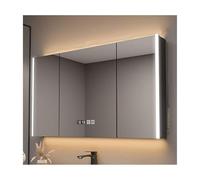 HUFIREHU Bathroom Mirror Cabinet, 100cm/39.3in, Grey, Modern, LED Mirror Door, Adjustable Color Temperature, Defogging Pad, Wall Mount, 3 Doors, No Drawers, No Shelves