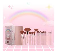 Hug and Kisses 24-Piece Makeup Brush Set - Soft Pink Design, Cruelty-Free Synthetic Bristles, Complete Face and Eye Brush Kit with Travel-Friendly Holder - Ideal for Beginners, Professionals & Gifts