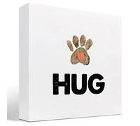 Hug Cute Pet Heart Paw Print Wood Block Sign Desk Decor,Funny Pet Cat Dog Wooden Box Plaque Sign Desk Decor for Farmhouse Home Office Shelf Table Decorations 5x5 Inch