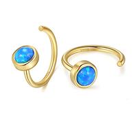 Hug Earrings 18K Gold Plated 925 Sterling Silver Synthetic Blue Opal Earrings for Women Created Gemstone Earrings Ear Hugger Hoops Open Hoop Earrings