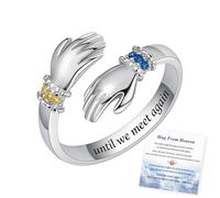 Hug From Heaven Ring, Until We Meet Again Custom Birthstone Hug Hands Ring, S925 Sterling Silver Memorial Hope Rings Sympathy Jewelry Gifts for Loss of Loved One