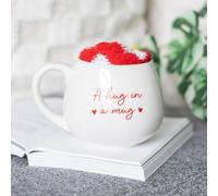 Hug in a Mug Set - 500ml Mug with 'Hug in a Mug' Text & Cozy Red and White Heart Socks, Microwave & Dishwasher Safe, Presented in a Matching Box for a Warm & Fuzzy Surprise