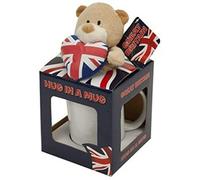 Hug in A Mug, Union Jack Teddy Bear Mug in Presentation Box, Cute Teddy with Union Jack Heart in Cream Ceramic Mug Great Britain Gift Birthday Present Valentines Christmas Send Love & Hugs