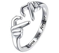 Hug Ring Sterling Silver Ring Two Hands Embracing Women 1PC Heart Ring Adjustable Rings Promise Ring Simple Non Fading Bow Rings Valentines Day for Couple Letter Ring Sale (1-b, One Size)