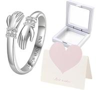 Hug Rings with greeting card for Women, Hugging Hands Adjustable Open Ring Engraved Words Ring Symbol of Love Sister Gifts, Perfect for Daughters Mom Wife Friends Mother's Day, Friendship Jewelry Gift