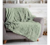 Hug & Snug Luxury Mink Throw - Soft Fluffy Fleece Blanket for Sofa & Bed, Warm Cozy Fur Throw, Double Size (Sage Green)