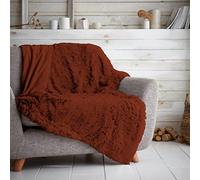 HUG & SNUG Sherpa Fleece Blanket Throws For Sofas Large Double Bed, Luxury Warm Fuzzy Faux Fur Fluffy Blanket For Bed Couch & Sofas Settee, 150 x 200 Cm, Rust