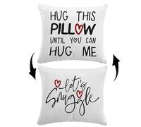 Hug This Pillow Until You Can Hug Me Let’s Snuggle Reversible Throw Pillow Cover,Romantic Love Theme Cushion Cover for Home Decor 18x18 Inch,Long Distance Relationship Gifts for Couples Husband Wife