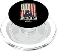 Hug Your Cat Defend Freedom June 4 US Flag Cat Lover PopSockets PopGrip for MagSafe