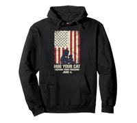 Hug Your Cat Defend Freedom June 4 US Flag Cat Lover Pullover Hoodie