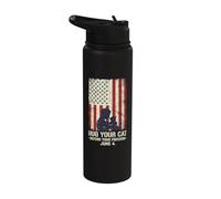 Hug Your Cat Defend Freedom June 4 US Flag Cat Lover Stainless Steel Insulated Water Bottle
