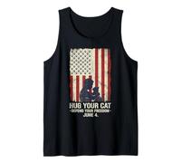 Hug Your Cat Defend Freedom June 4 US Flag Cat Lover Tank Top